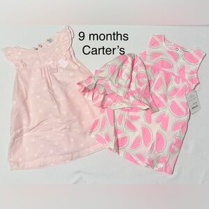 Carter's Pink Polka Dot and Watermelon Print Dresses